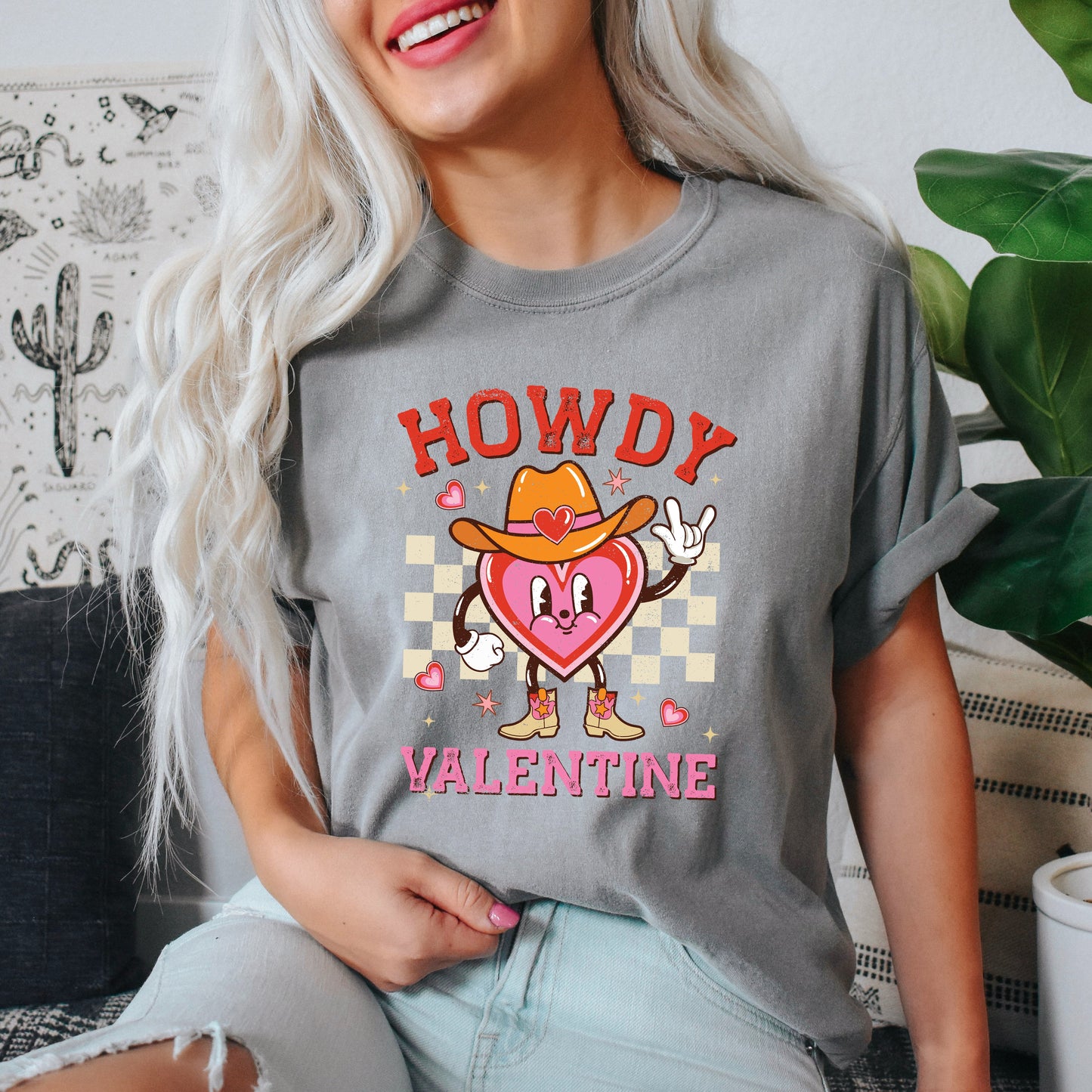 Howdy Valentine Checkered Heart | Garment Dyed Tee