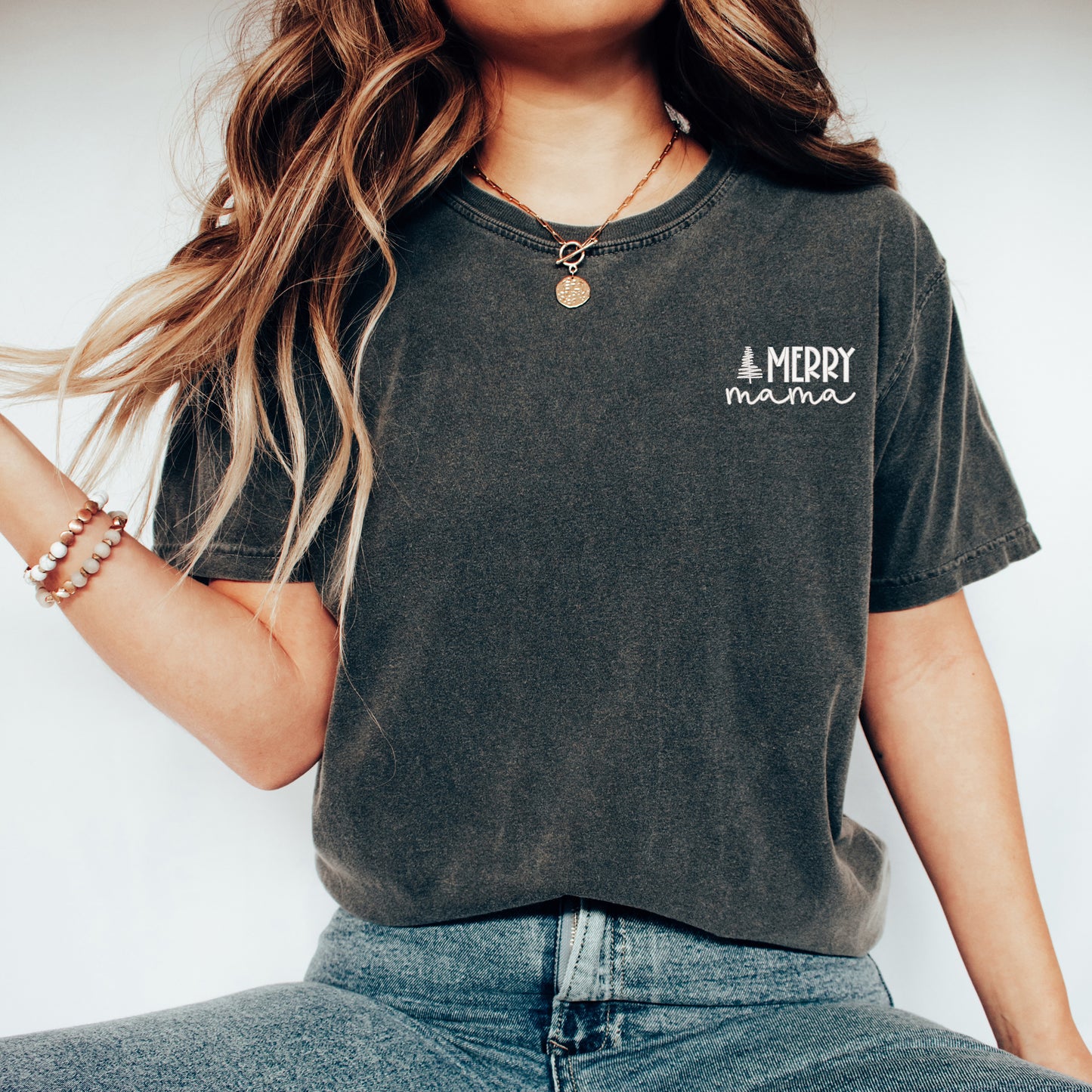 Embroidered Merry Mama Tree | Garment Dyed Short Sleeve Tee