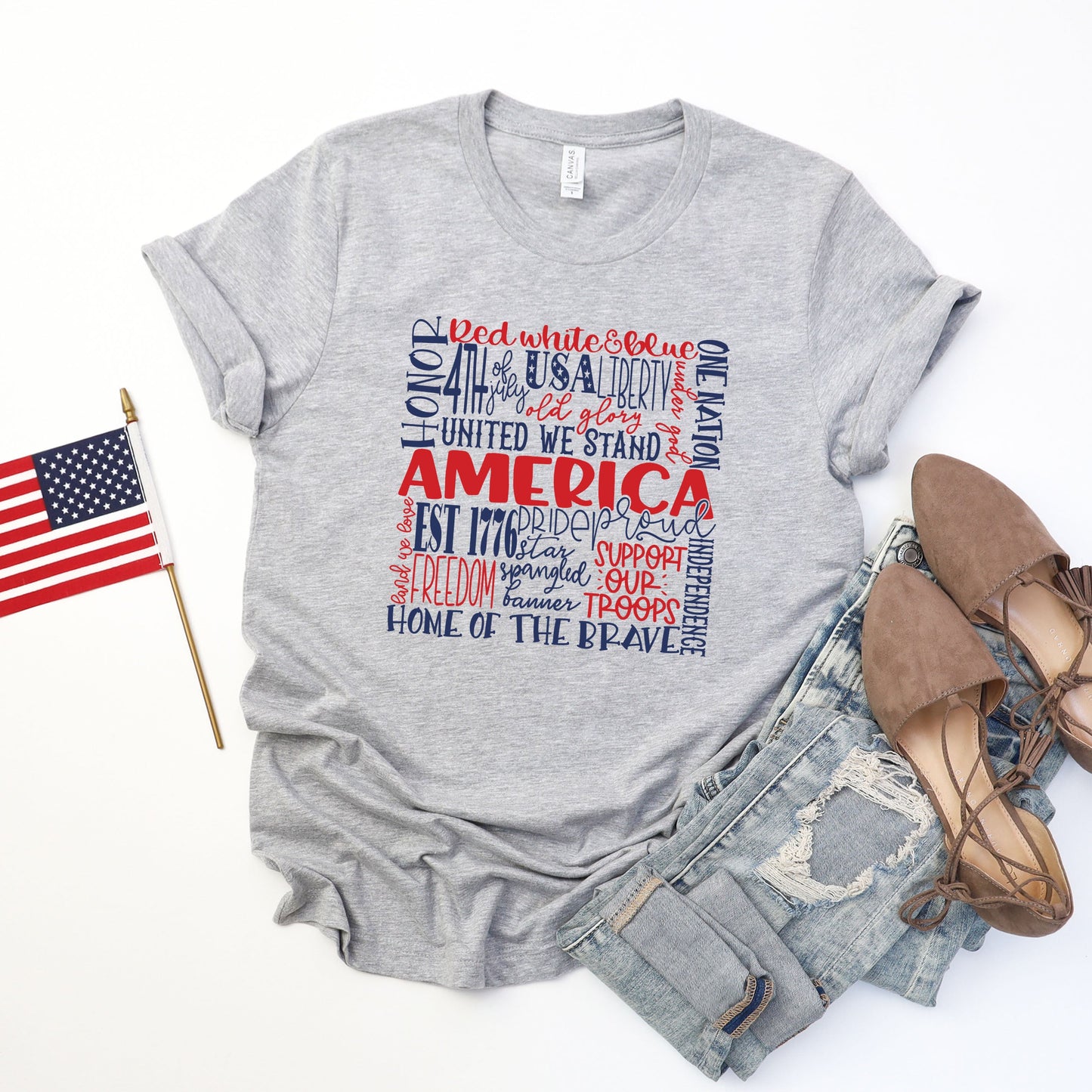 America Words Colorful | Short Sleeve Graphic Tee