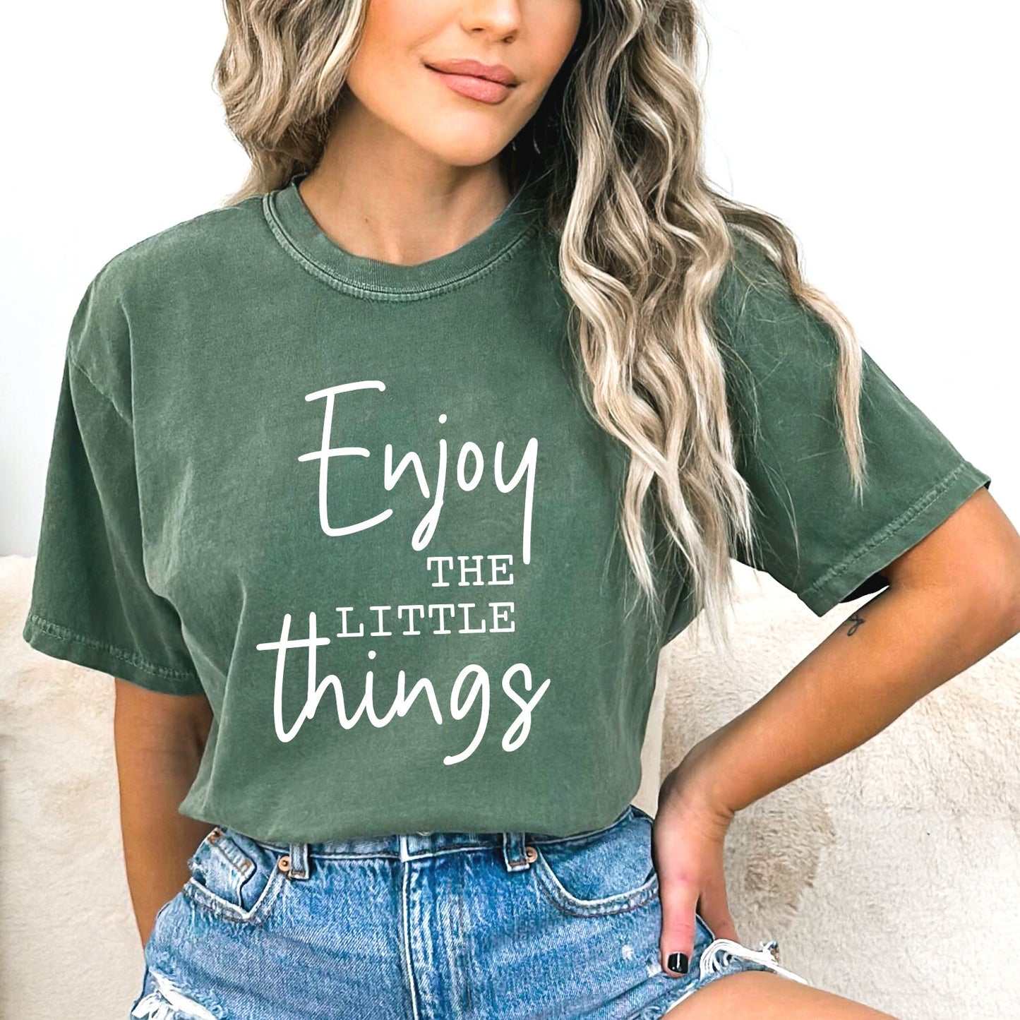 Enjoy The Little Things Script | Garment Dyed Short Sleeve Tee