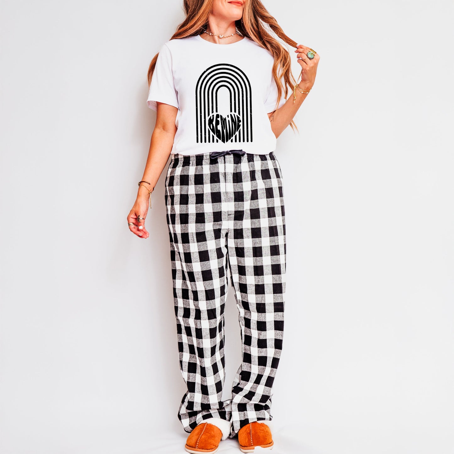 Rainbow Be Mine Heart Distressed | Plaid Pajama Set