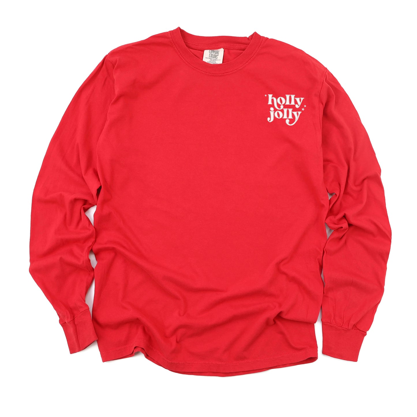 Embroidered Whimsical Holly Jolly Stars Mini | Garment Dyed Long Sleeve
