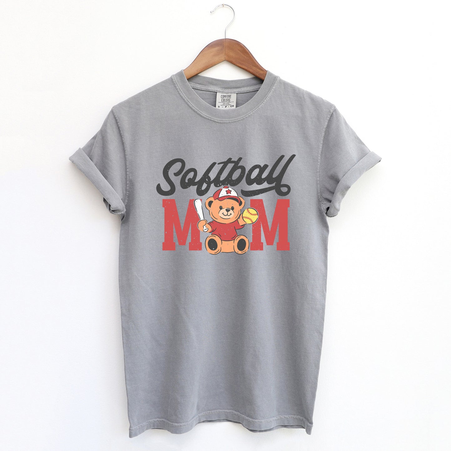 Softball Mom Teddy Bear | Garment Dyed Short Sleeve Tee