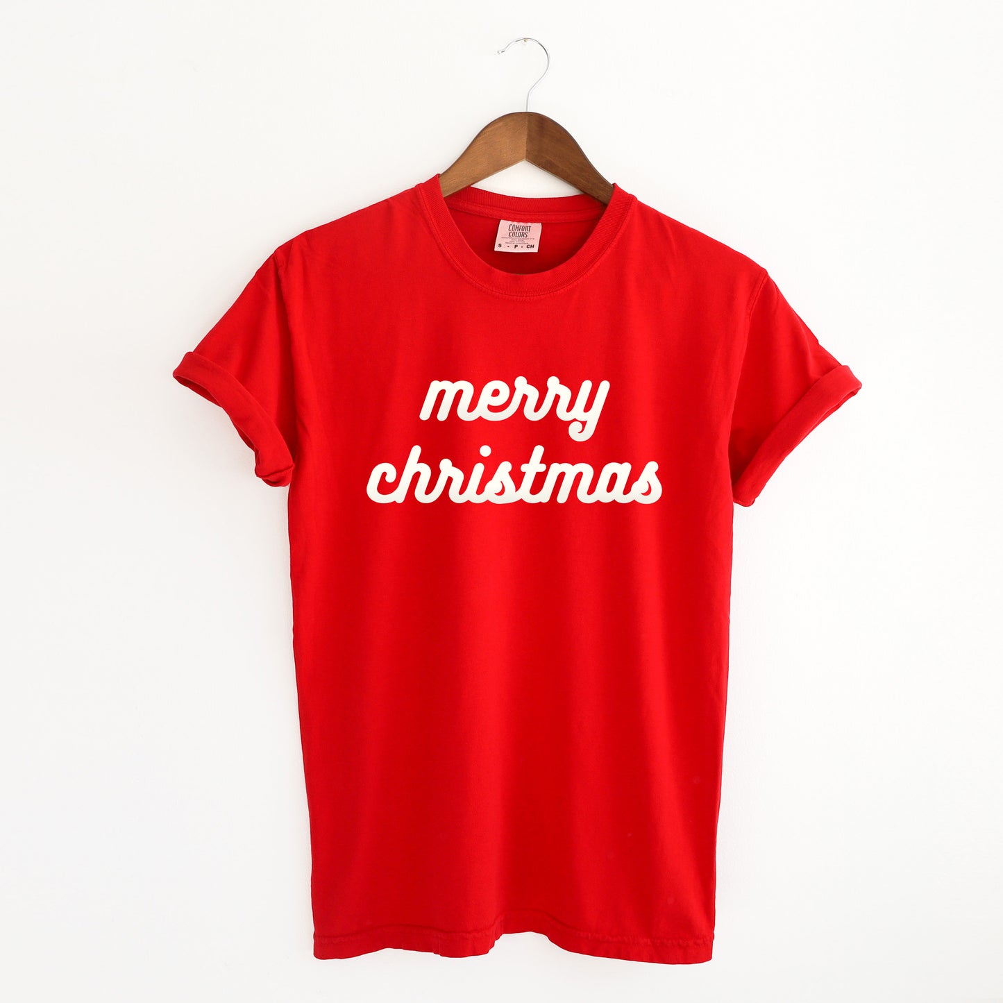 Merry Christmas Bold Cursive Words Puff Print | Garment Dyed Short Sleeve Tee