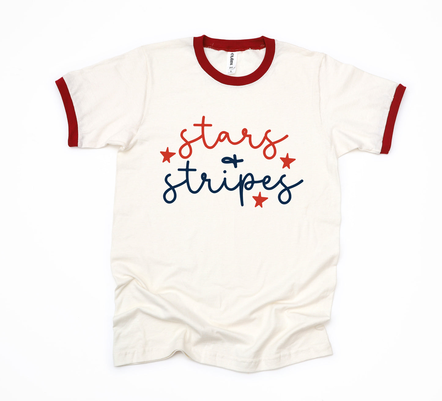 Patriotic Stars And Stripes Cursive | Ringer Tee