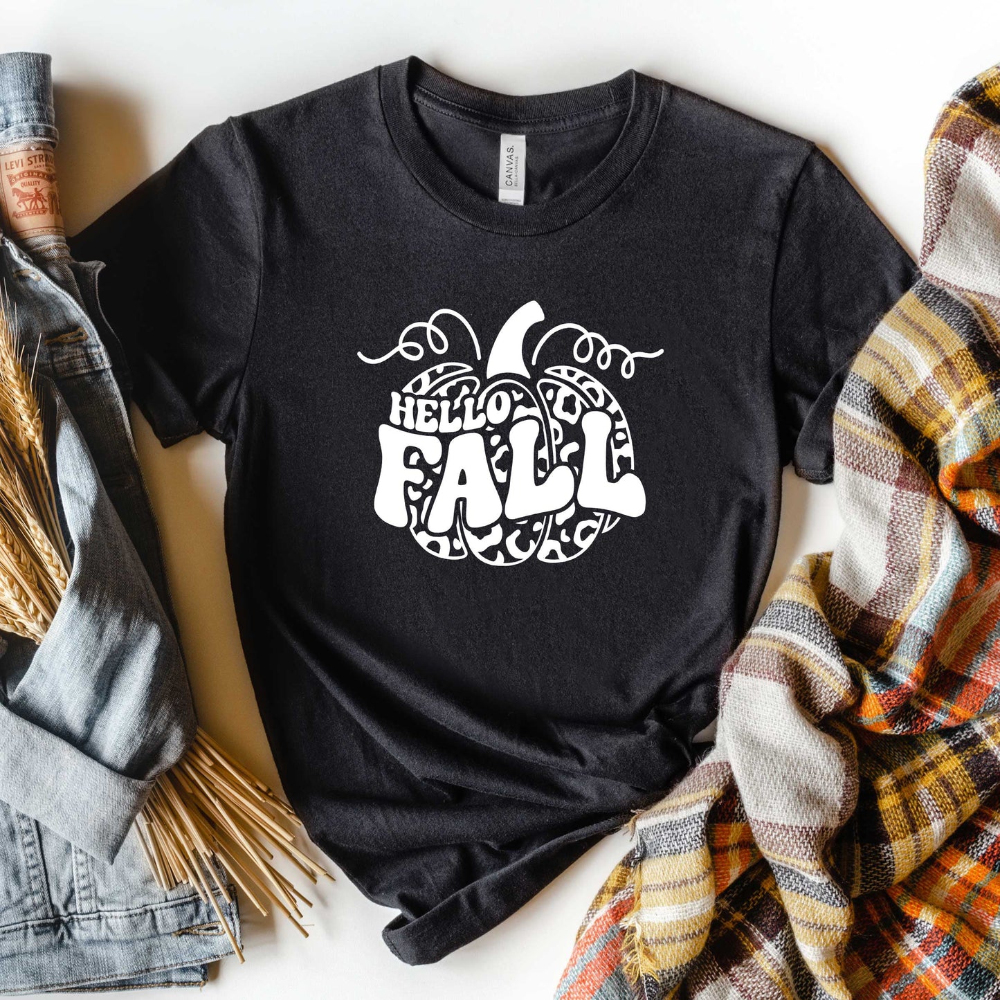 Hello Fall Leopard Pumpkin | Short Sleeve Graphic Tee