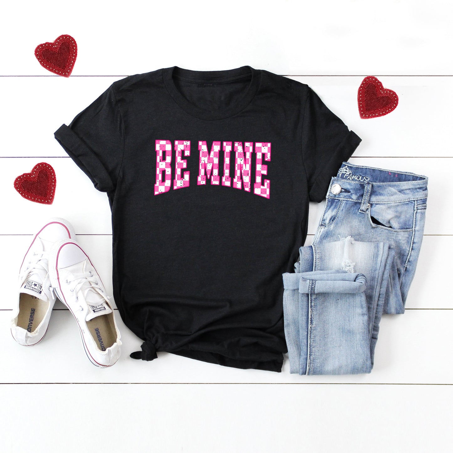 Be Mine Distressed Checkered | Short Sleeve Graphic Tee