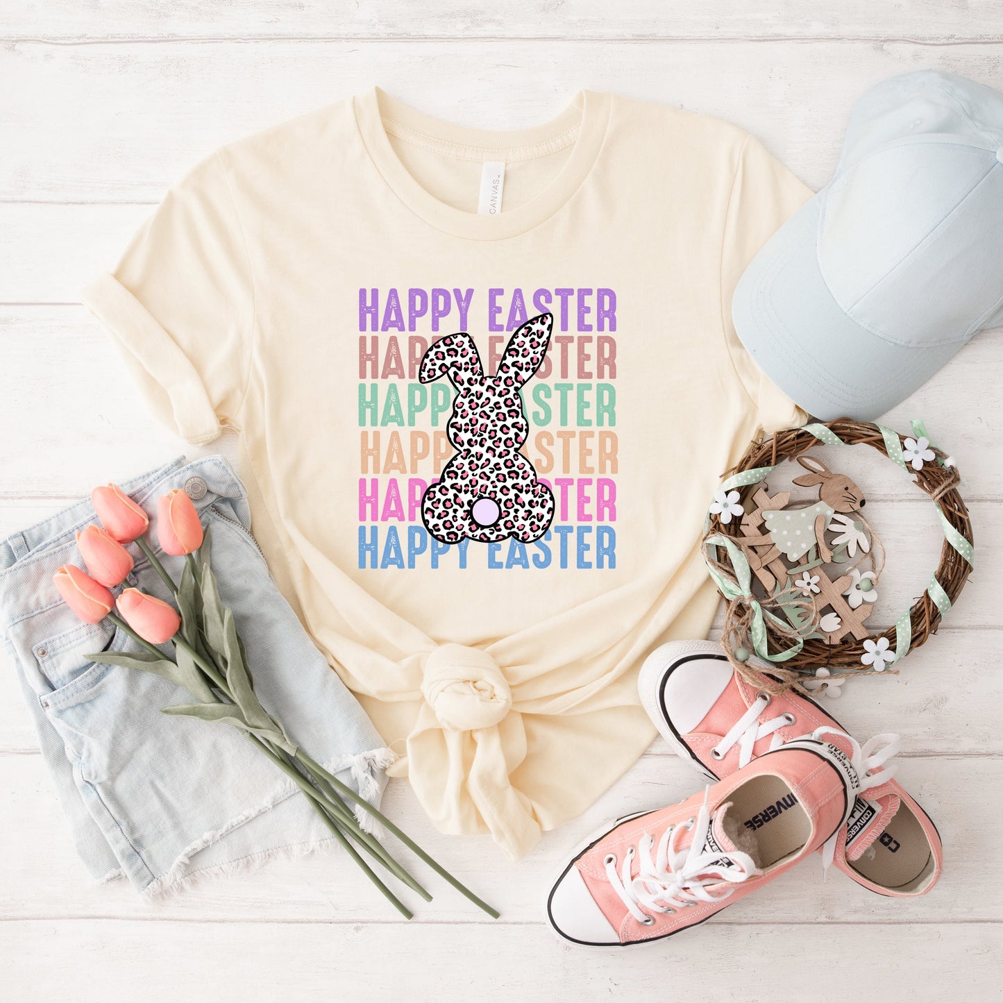 Easter Stacked Leopard Bunny | Short Sleeve Graphic Tee