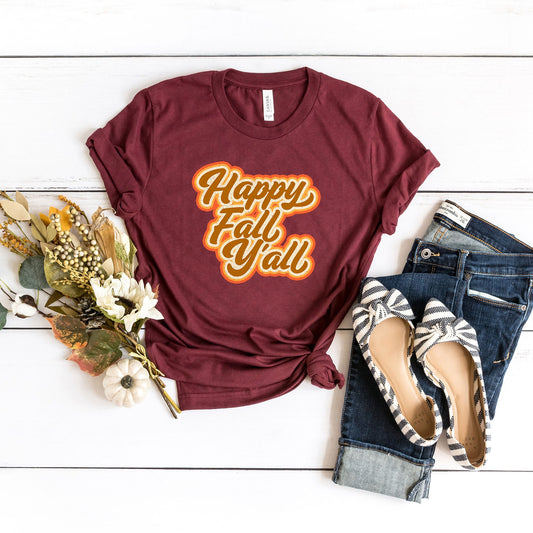 Retro Happy Fall Ya'll | Short Sleeve Graphic Tee