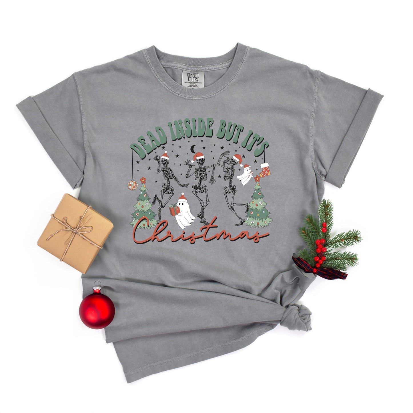 Dead Inside Christmas Skeleton  | Garment Dyed Tee