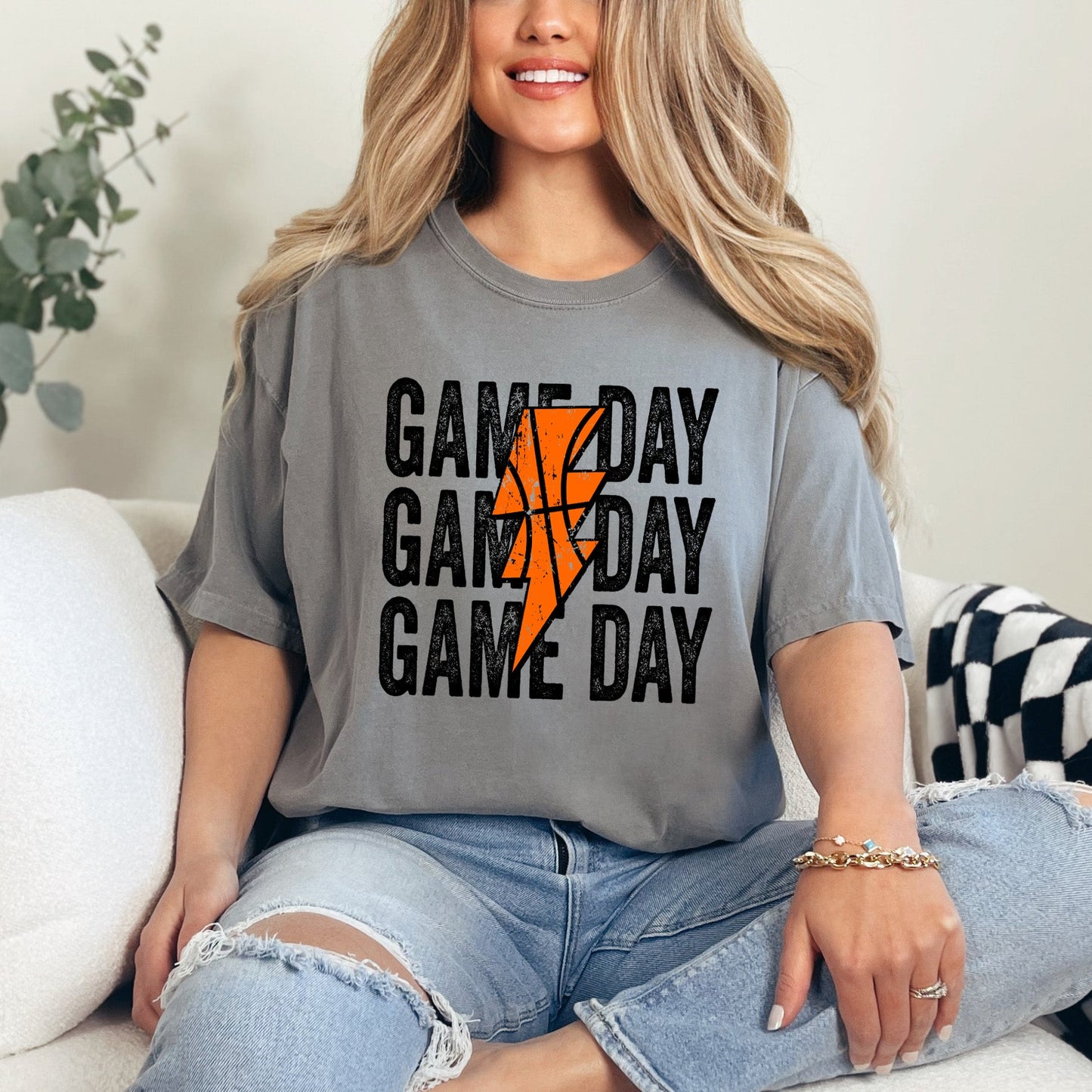 Game Day Stacked Lightning Bolt | Garment Dyed Short Sleeve Tee