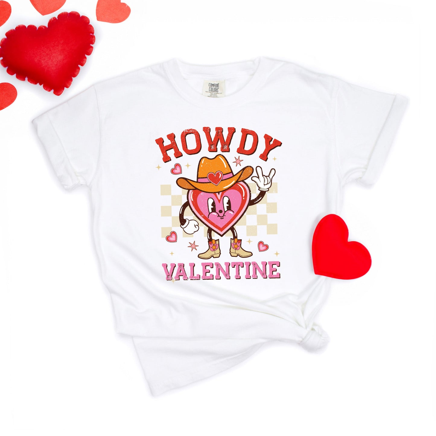 Howdy Valentine Checkered Heart | Garment Dyed Tee