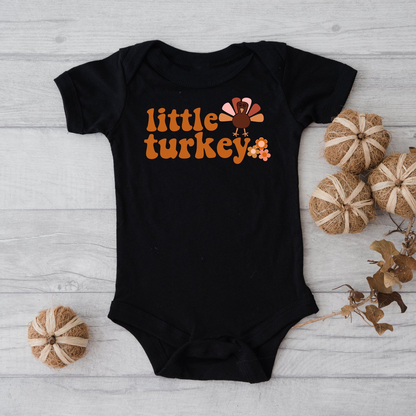 Little Turkey Flowers | Baby Graphic Short Sleeve Bodysuit