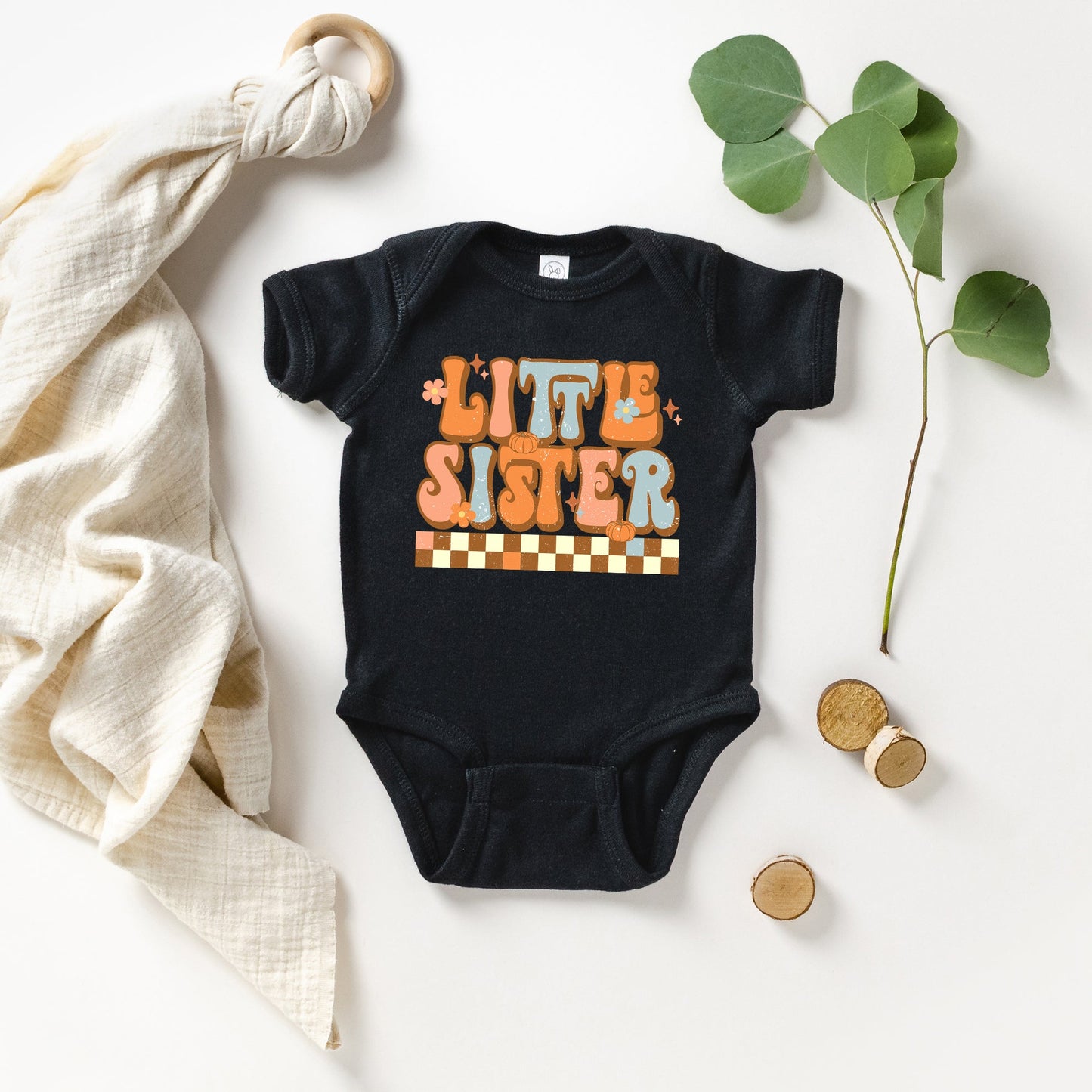 Little Sister Checkered | Baby Graphic Short Sleeve Bodysuit