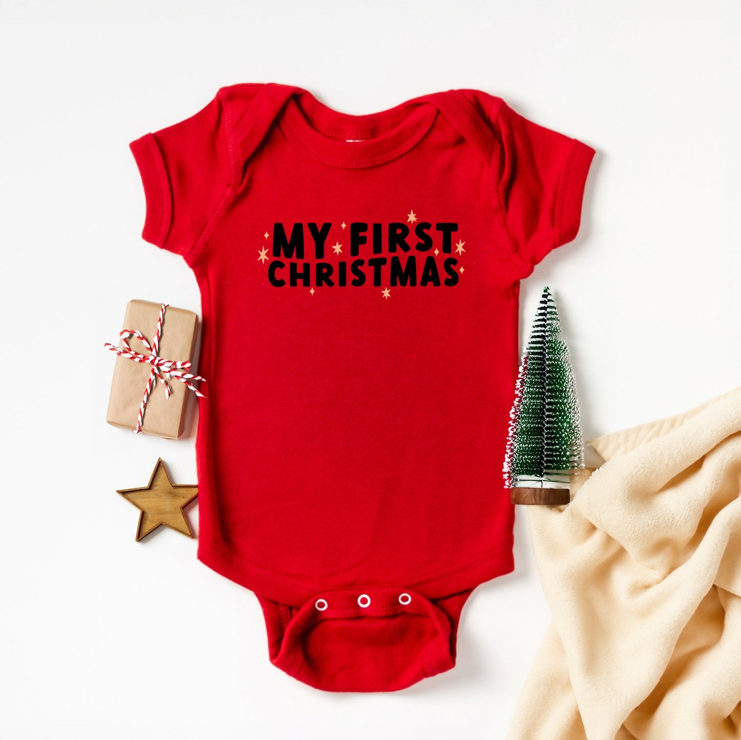 My First Christmas Stars | Baby Graphic Short Sleeve Bodysuit