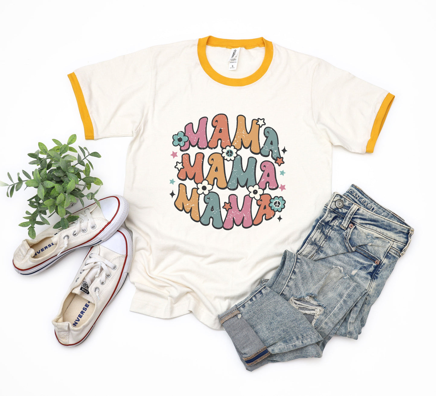 Retro Mama Stacked | Ringer Tee