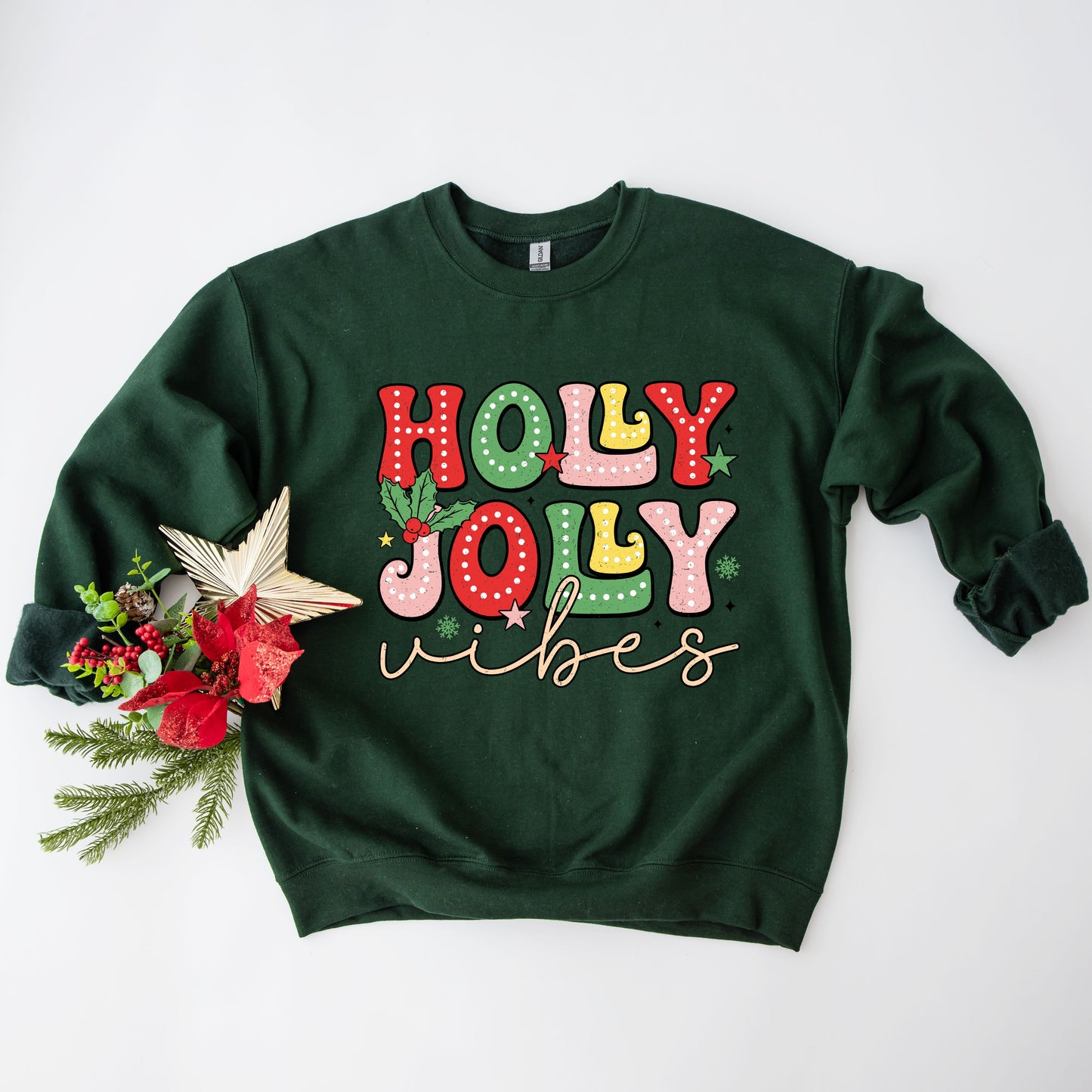 Holly Jolly Vibes Distressed | Sweatshirt