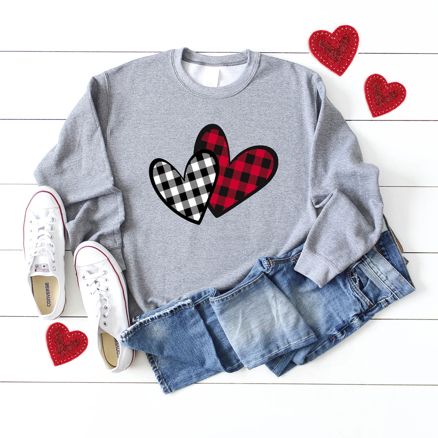 Buffalo Plaid Hearts | Sweatshirt