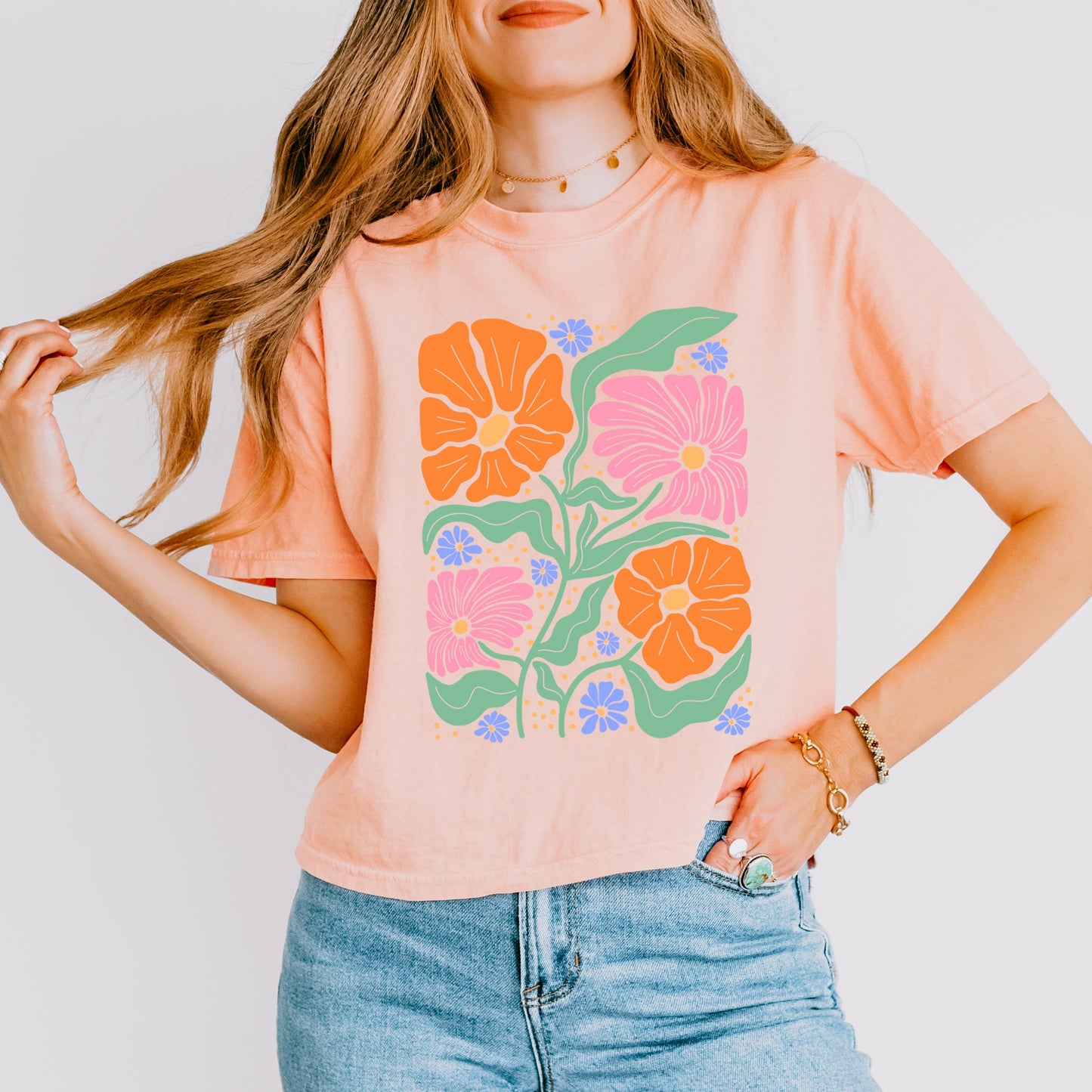 Boho Floral Collage | Relaxed Fit Cropped Tee