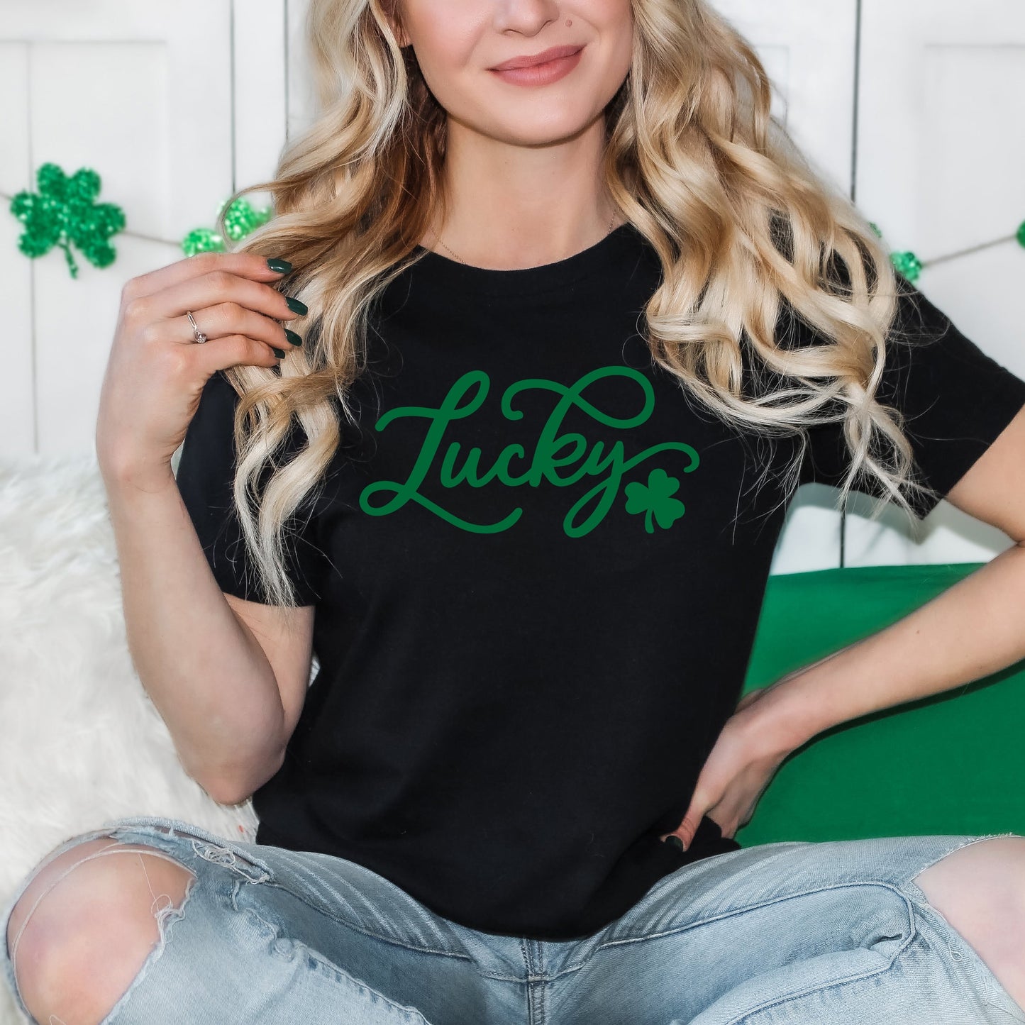 Cursive Lucky Clover | Short Sleeve Graphic Tee