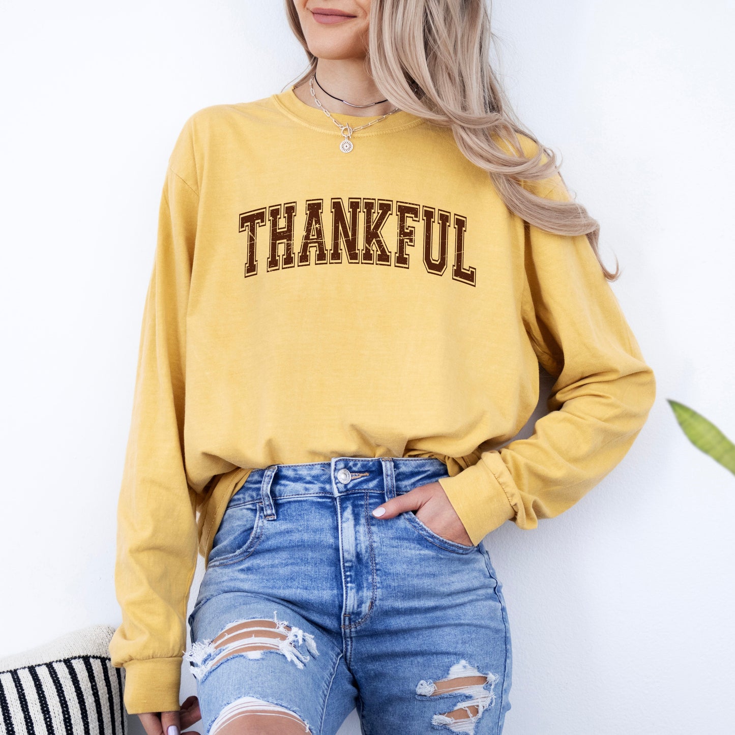 Thankful Varsity | Garment Dyed Long Sleeve