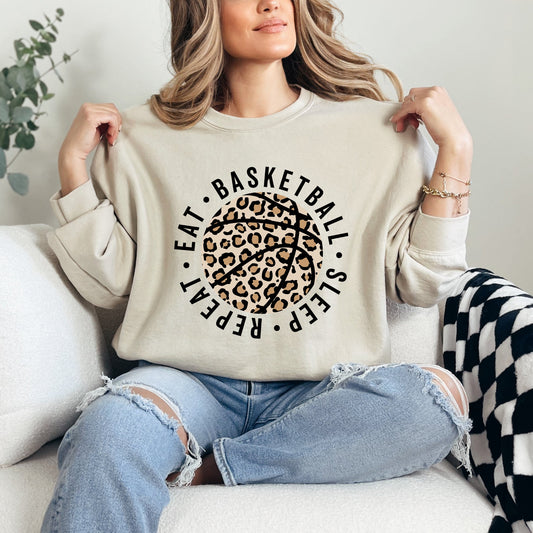 Eat Basketball Sleep Repeat Leopard Basketball | Sweatshirt