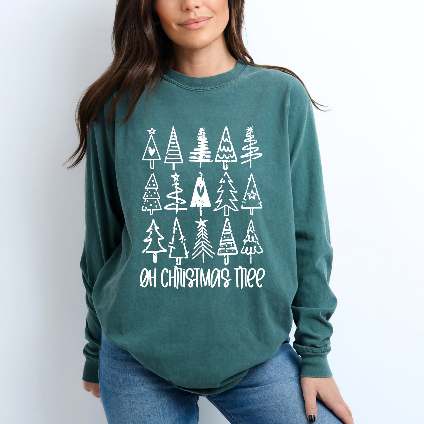 Distressed Oh Christmas Tree | Garment Dyed Long Sleeve