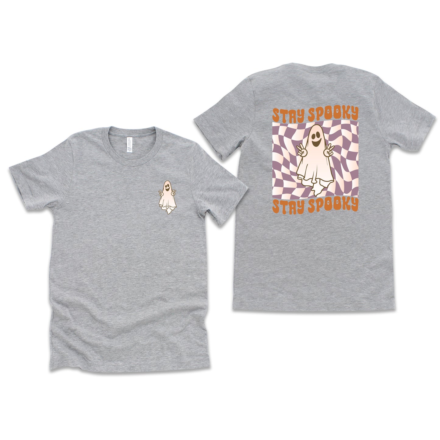 Checkered Stay Spooky Ghost | Front and Back Short Sleeve Crew Neck