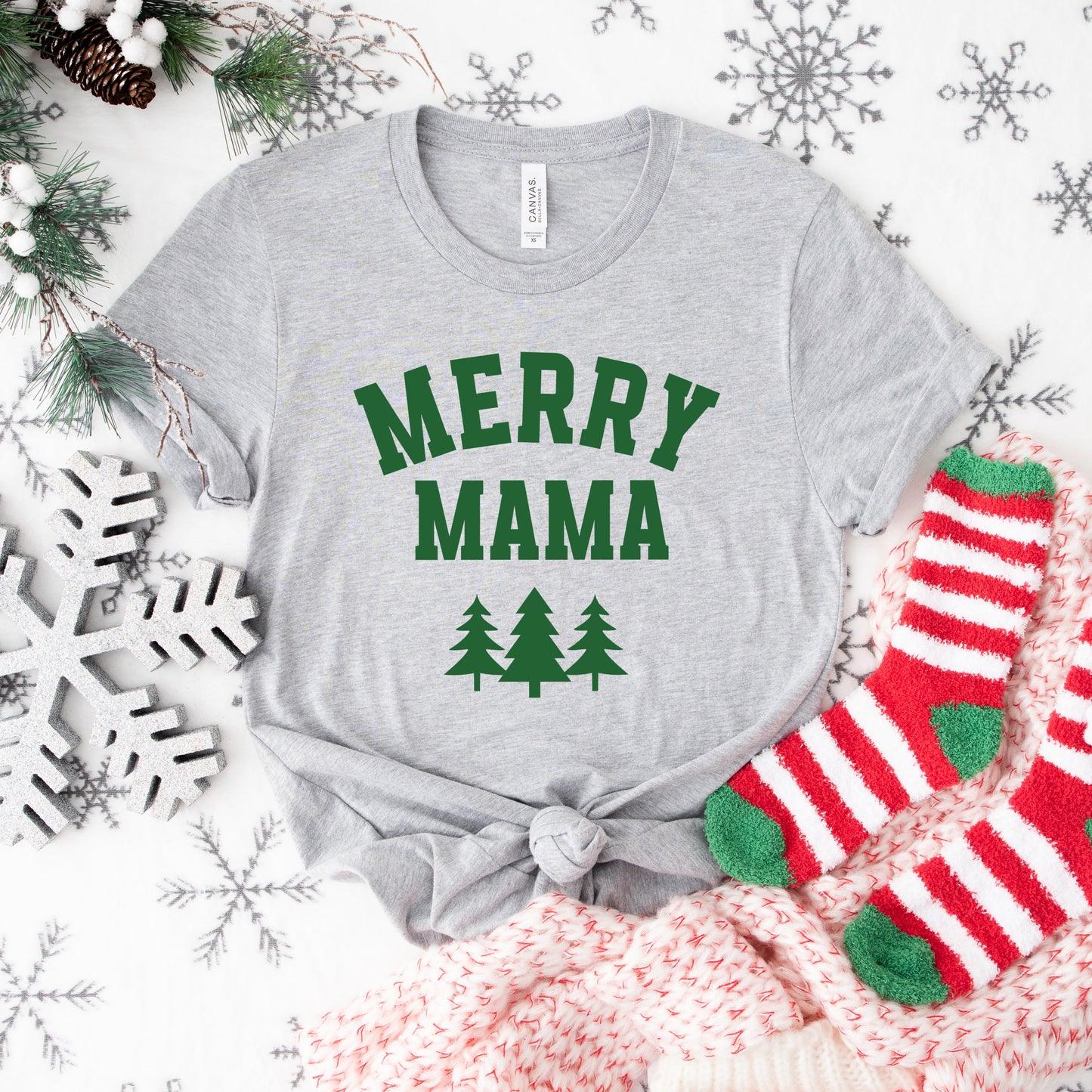 Merry Mama Pine Tree | Short Sleeve Crew Neck
