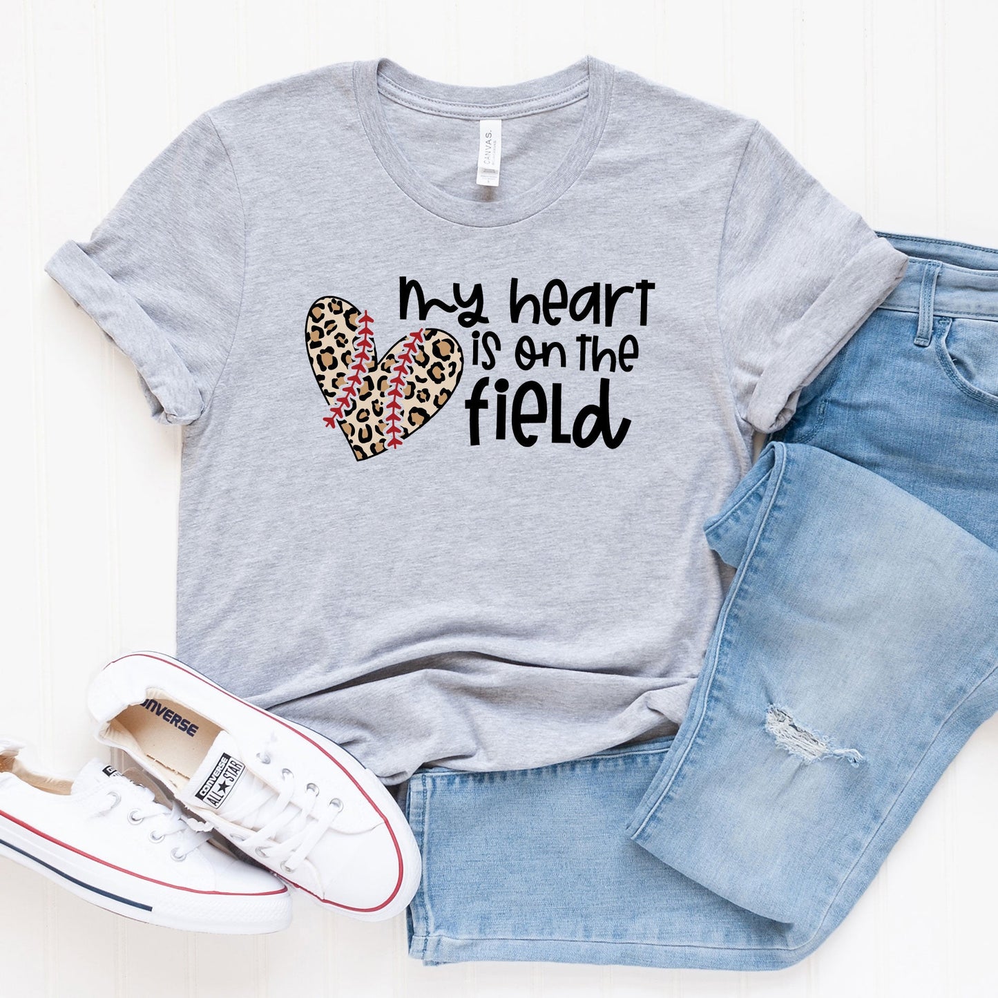 My Heart is on the Field Leopard | Short Sleeve Graphic Tee