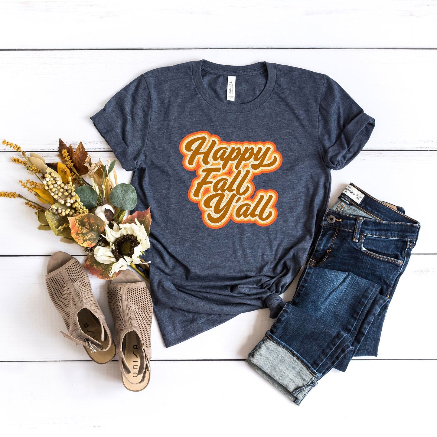 Retro Happy Fall Ya'll | Short Sleeve Graphic Tee