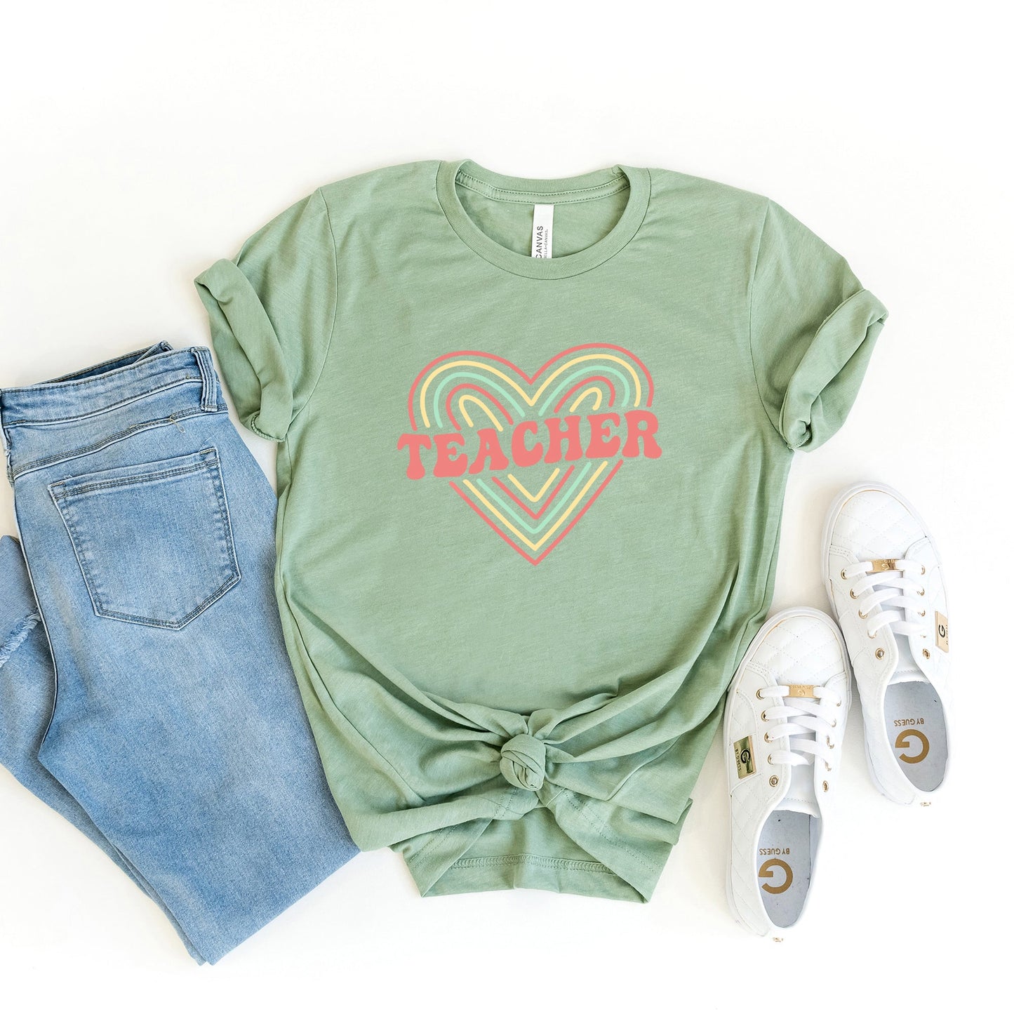 Colorful Heart Teacher | Short Sleeve Graphic Tee