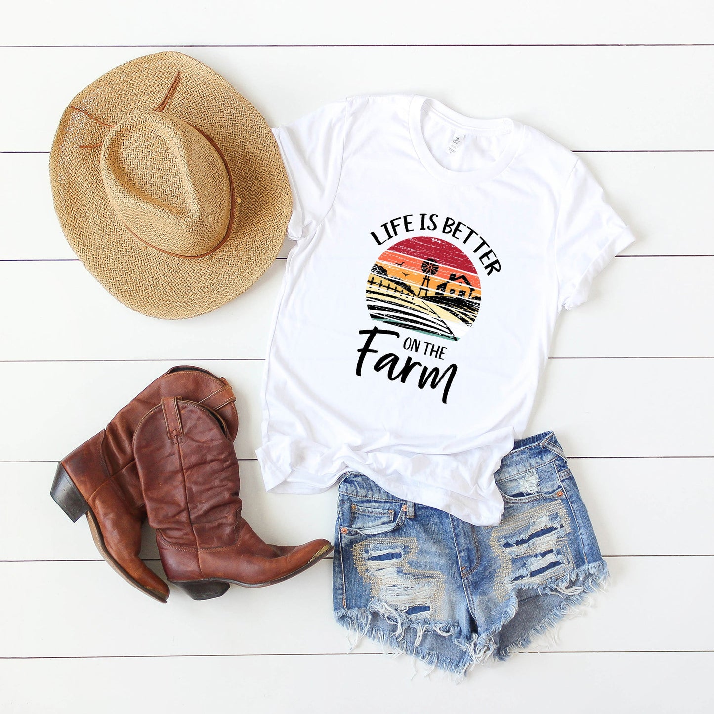 Life Is Better On The Farm Sunset | Short Sleeve Graphic Tee