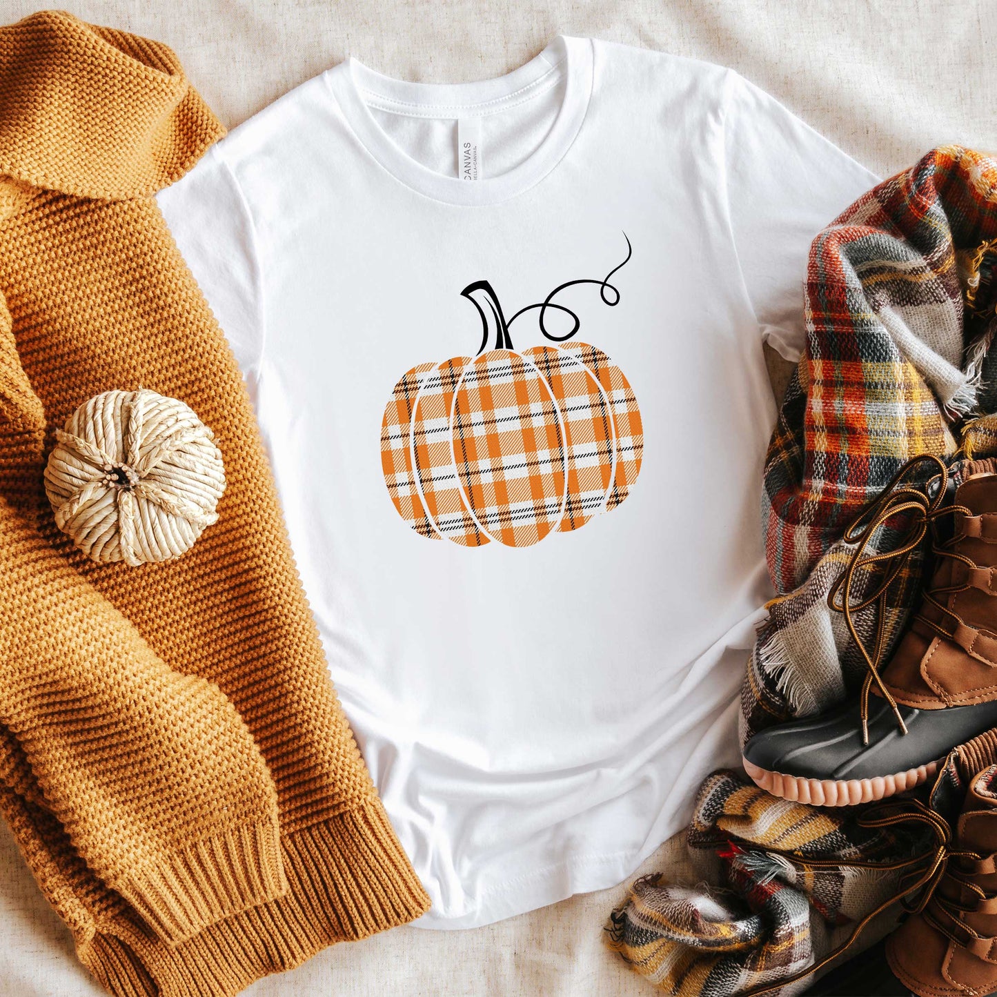 Orange Plaid Pumpkin | Short Sleeve Graphic Tee