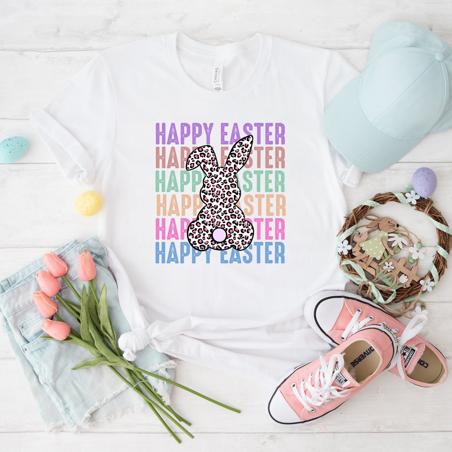 Easter Stacked Leopard Bunny | Short Sleeve Graphic Tee