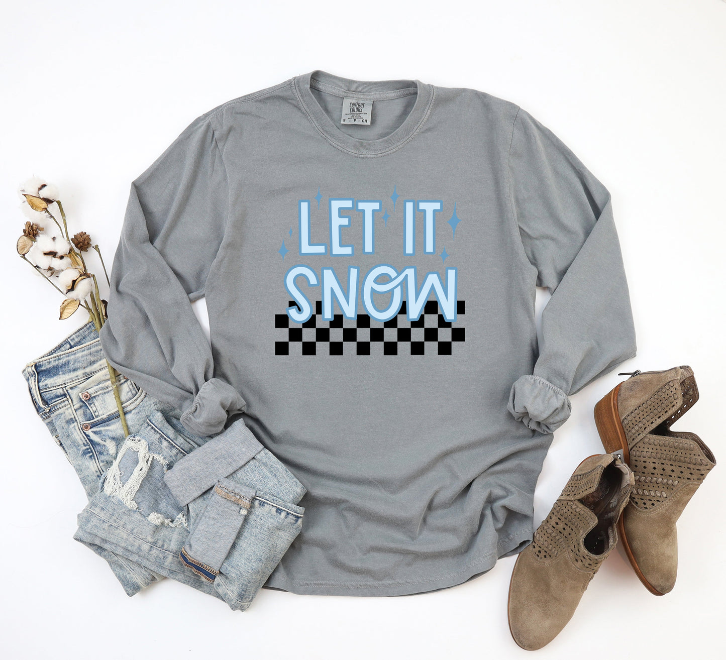 Let It Snow Checkered | Garment Dyed Long Sleeve