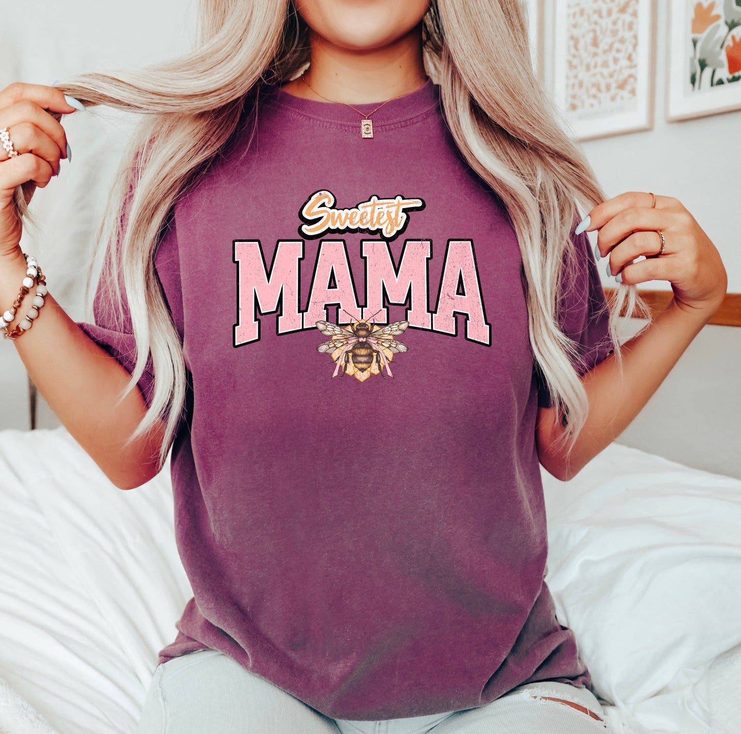 Coquette Sweetest Mama Bee | Garment Dyed Short Sleeve Tee
