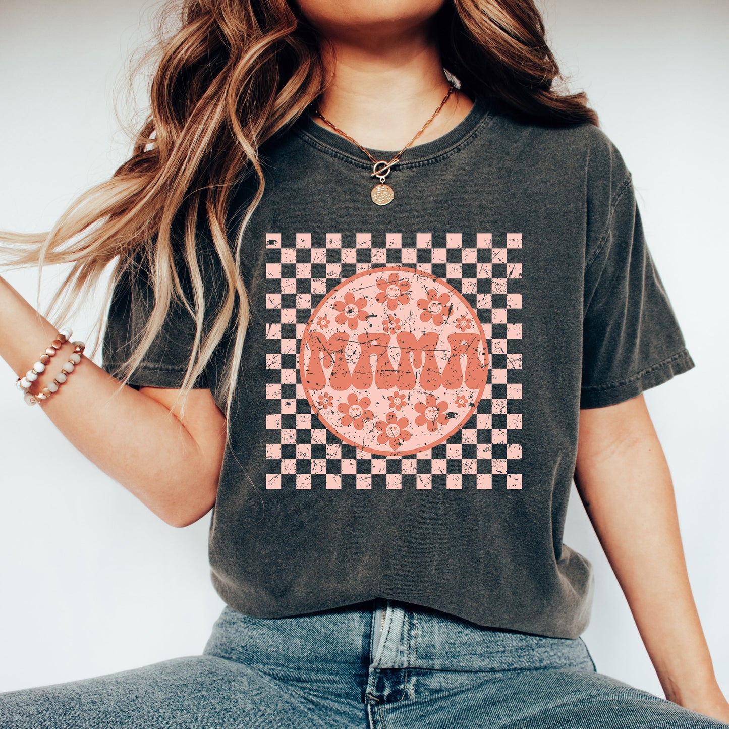 Checkered Mama Flowers | Garment Dyed Short Sleeve Tee