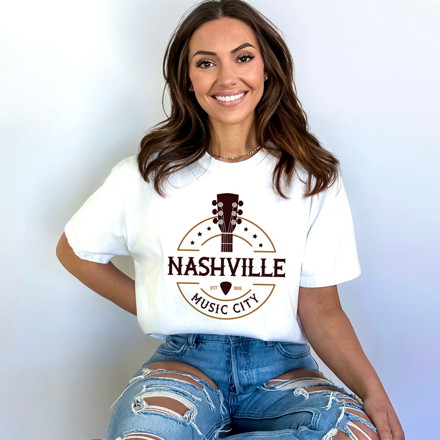 Nashville Music City Guitar | Garment Dyed Short Sleeve Tee