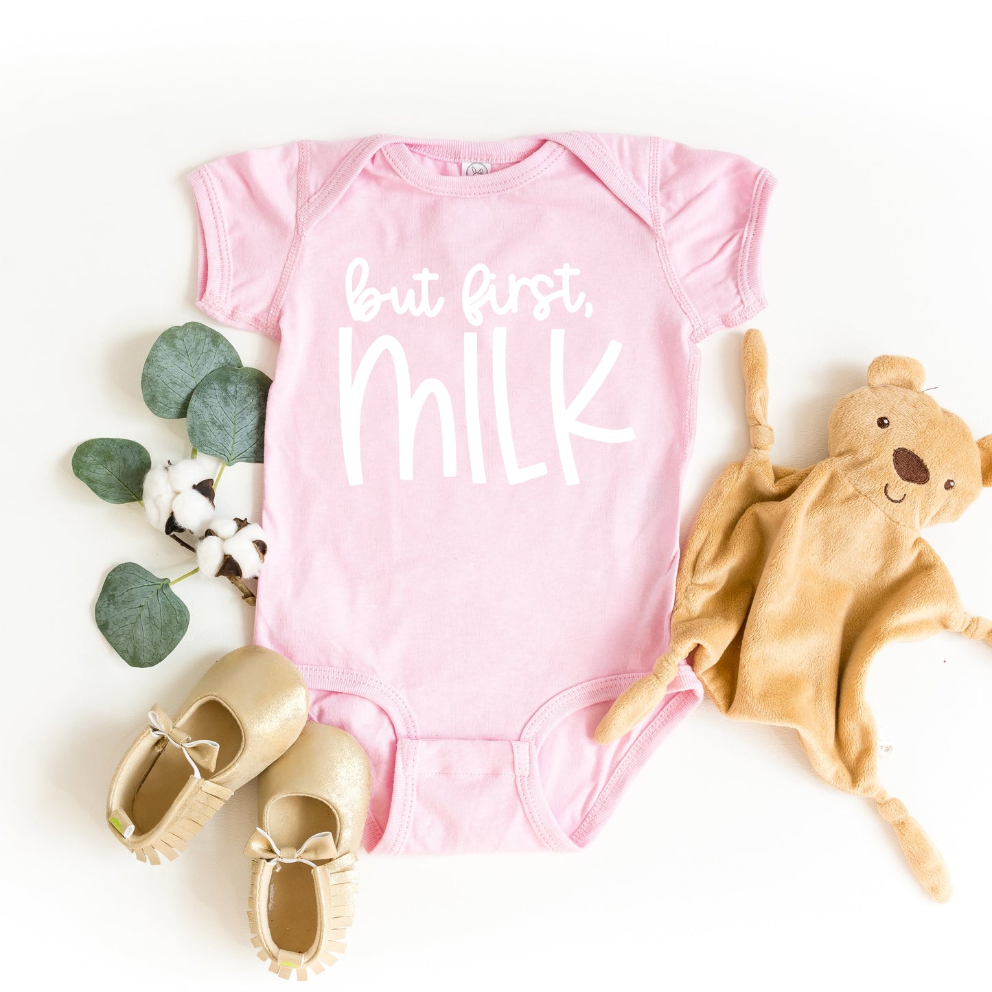 But First Milk | Baby Graphic Short Sleeve Bodysuit