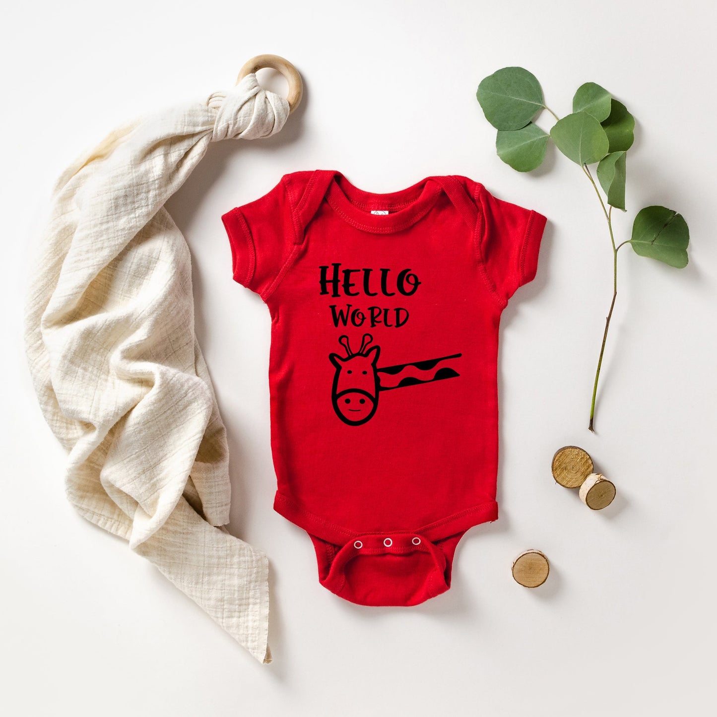 Hello World Giraffe | Baby Graphic Short Sleeve Bodysuit