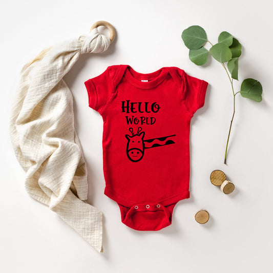 Hello World Giraffe | Baby Graphic Short Sleeve Bodysuit