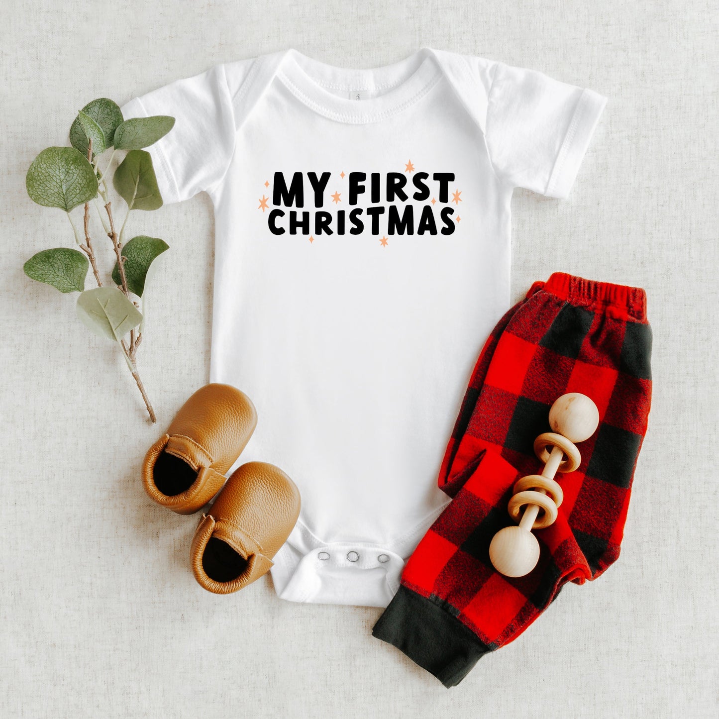 My First Christmas Stars | Baby Graphic Short Sleeve Bodysuit
