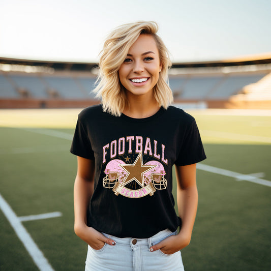 Football Season Pink Helmet | Short Sleeve Graphic Tee