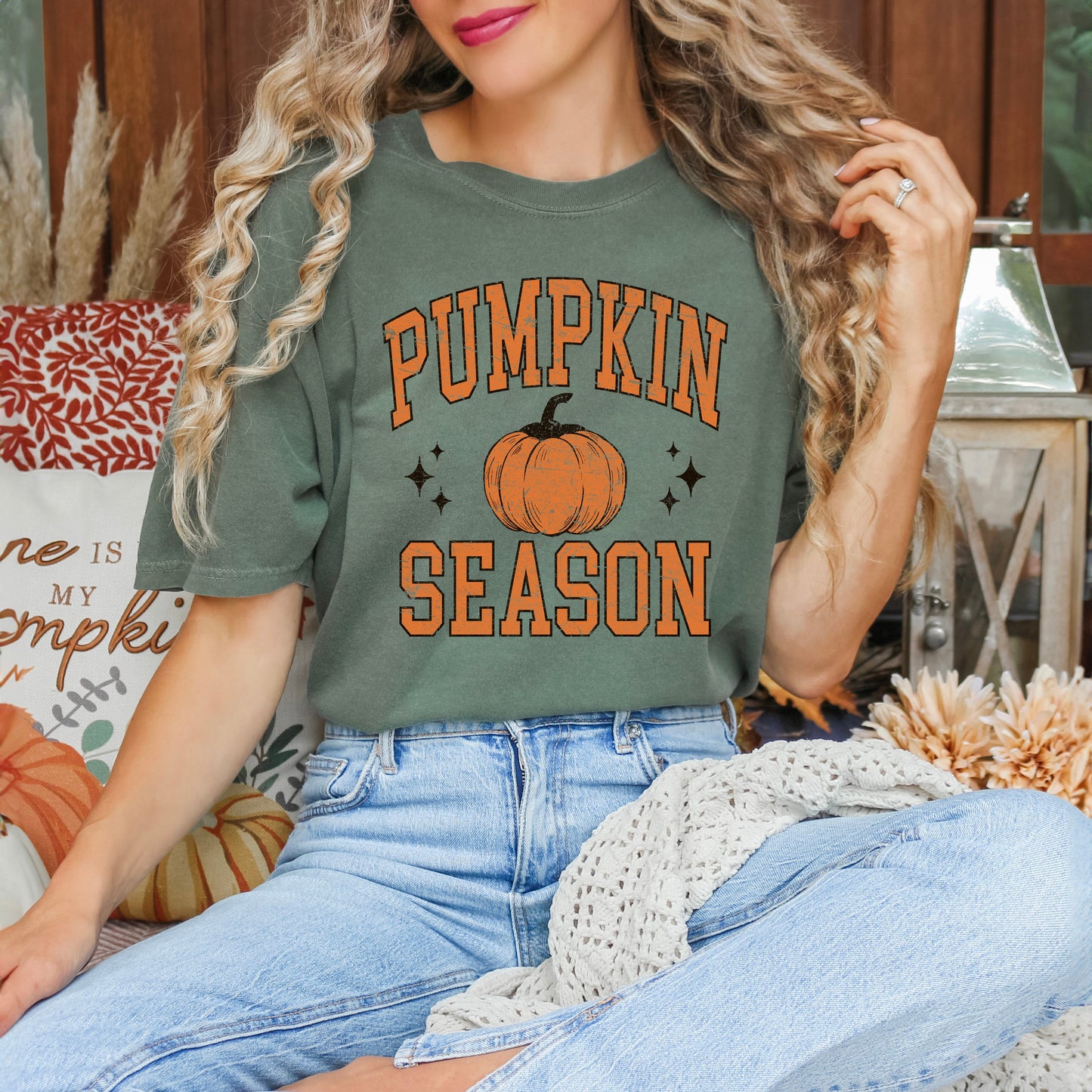 Pumpkin Season Varsity Grunge | Garment Dyed Tee