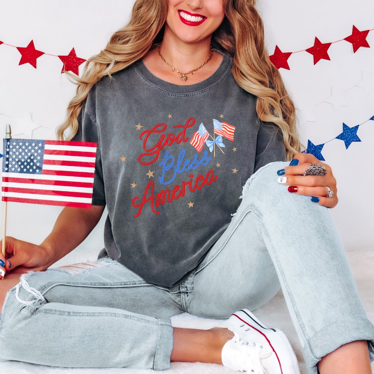 Coquette God Bless America | Garment Dyed Short Sleeve Tee