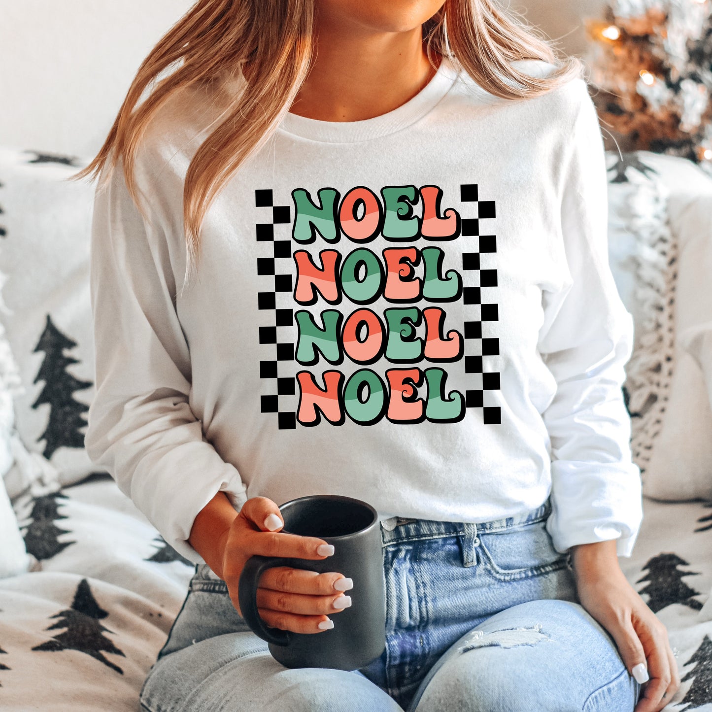 Noel Checkered Stacked | Long Sleeve Graphic Tee