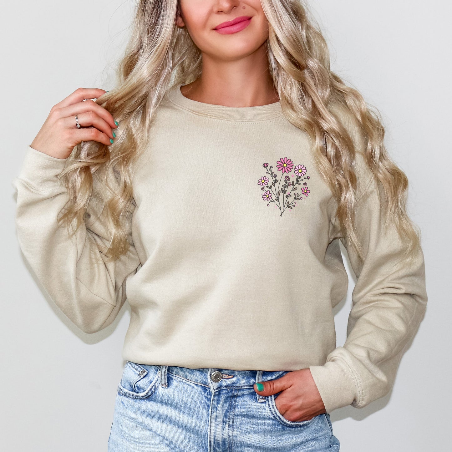 Embroidered Pink Bouquet | Sweatshirt