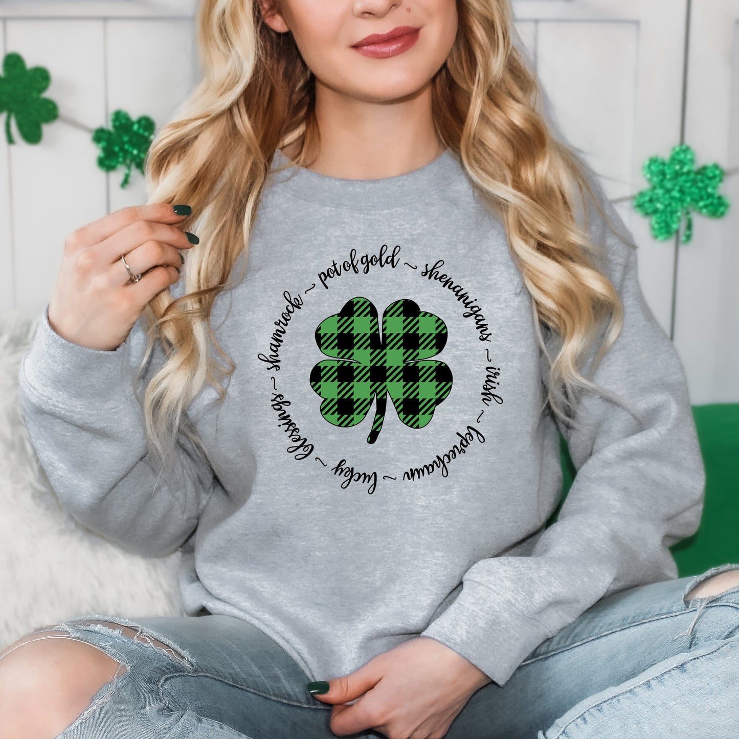 Buffalo Plaid Shamrock Circle | Sweatshirt