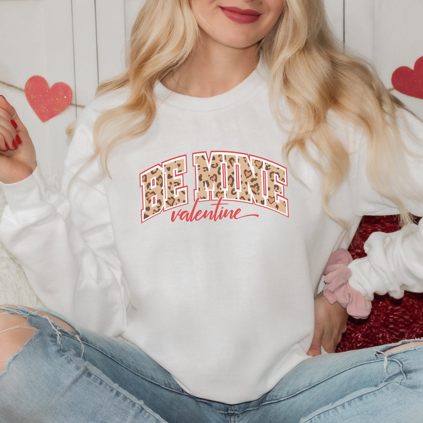 Be Mine Valentine Varsity Leopard | Sweatshirt